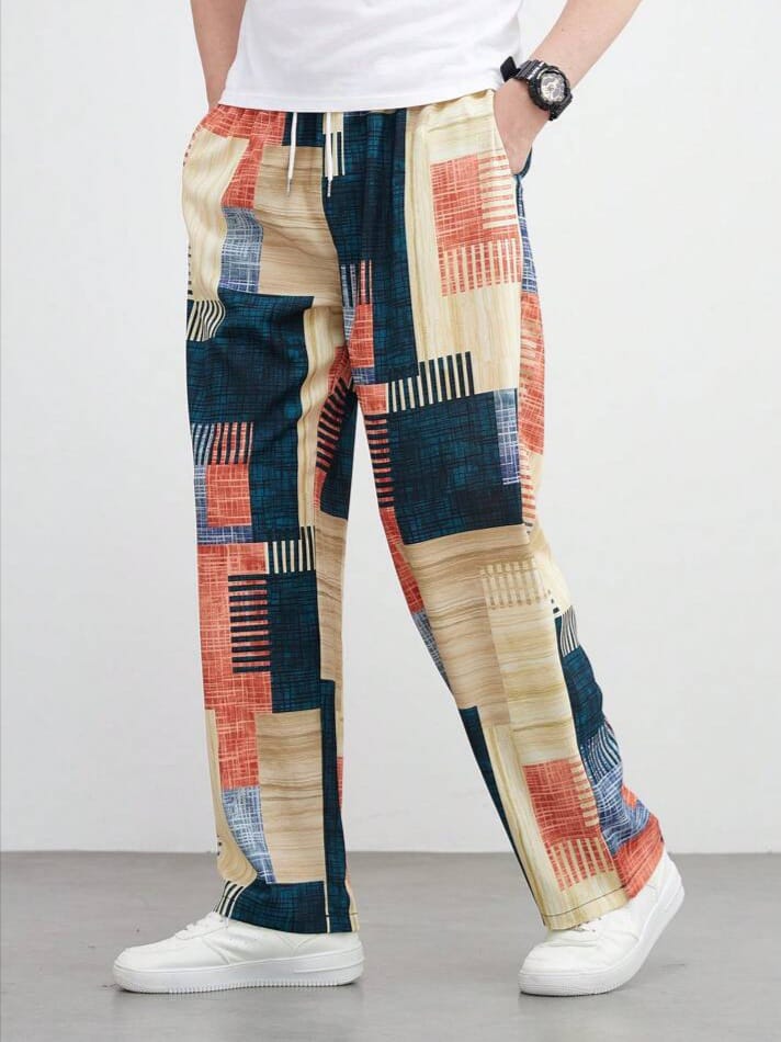 WILDFASHIONS Men's Bohemian Plaid Casual Loose Straight Leg Lounge Pant